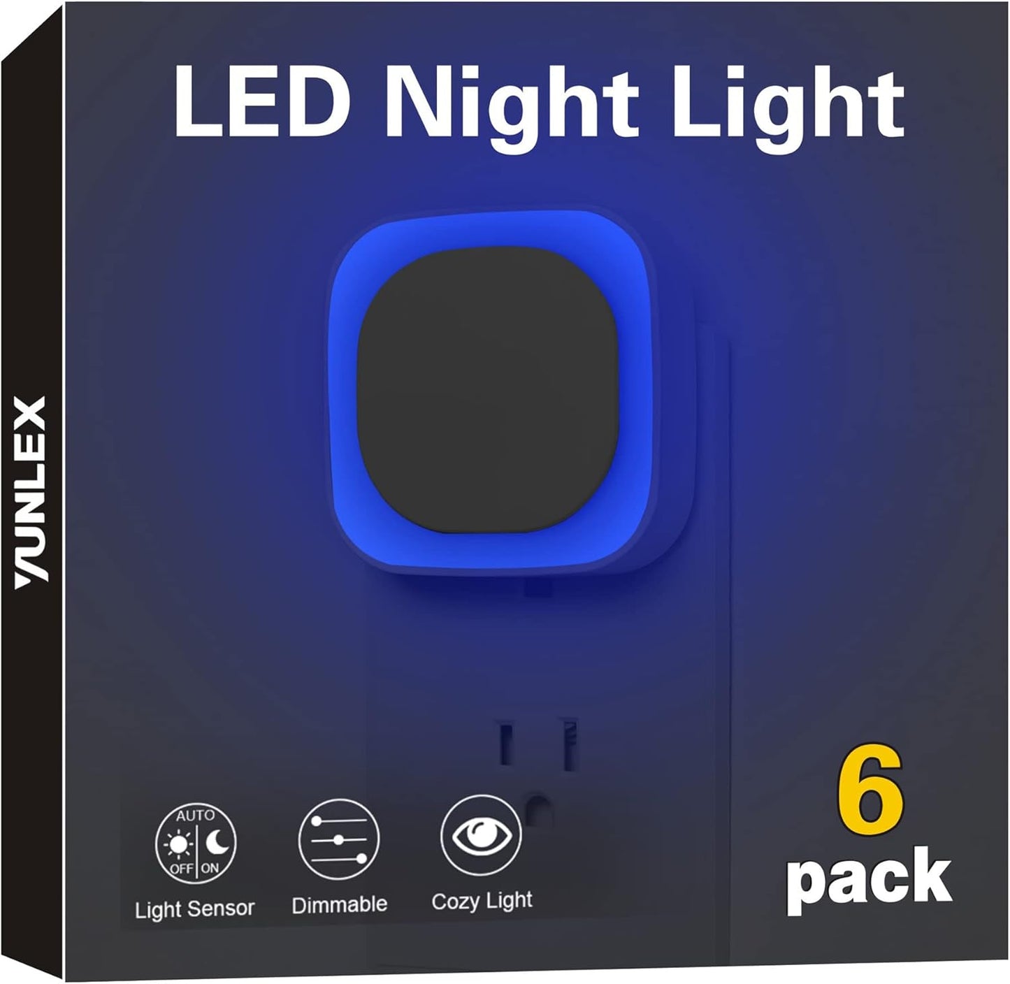 6 Pack Plug in Dimmable Night Light, Blue Nightlight, Auto Dusk to Dawn Sensor, LED Night Light, Soft Glow, Diffused Light for Bathroom, Hallway, Stairs, Kitchen, Bedroom