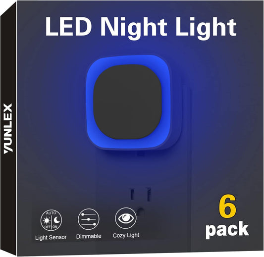 6 Pack Plug in Dimmable Night Light, Blue Nightlight, Auto Dusk to Dawn Sensor, LED Night Light, Soft Glow, Diffused Light for Bathroom, Hallway, Stairs, Kitchen, Bedroom