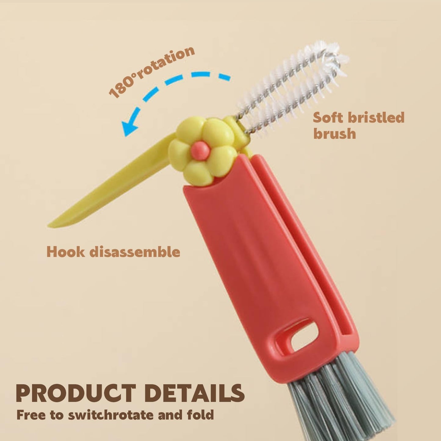 3 in 1 Cup Lid Cleaning Brush, Multifunctional Cleaning Brush Portable Cup Lid Cleaner for Bottle Gap Tight Spaces Cup, Portable Cup Lid Cleaner, 1 Pcs Red