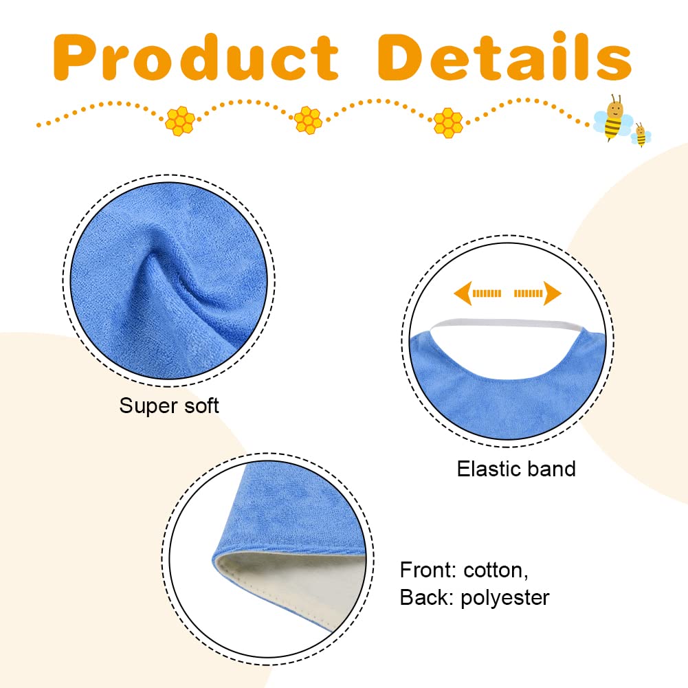Vicloon Baby Bibs, 5PCS Terry Bib Set, Baby Bibs for Boys, Girls, Terry Drool Cotton Bibs Waterproof protection, Adjustable Elastic Strap, Baby Bandana Drool Bibs for Feeding, Teething Drooling(BULE)