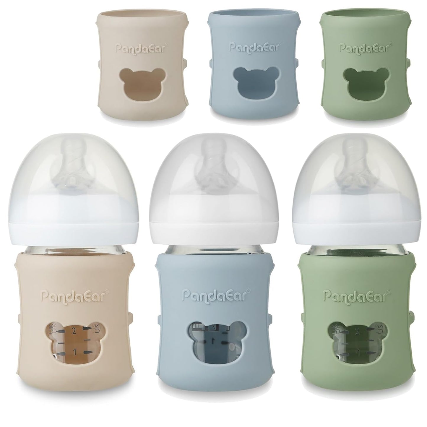 PandaEar 3 Pack Silicone Sleeves for Philips Avent Natural Glass Baby Bottles 4 oz, Shatterproof Anti-Breakage and Heat Resistant Bottle Holder, BPA-Free, Compatible with 4 oz Avent Glass Bottles