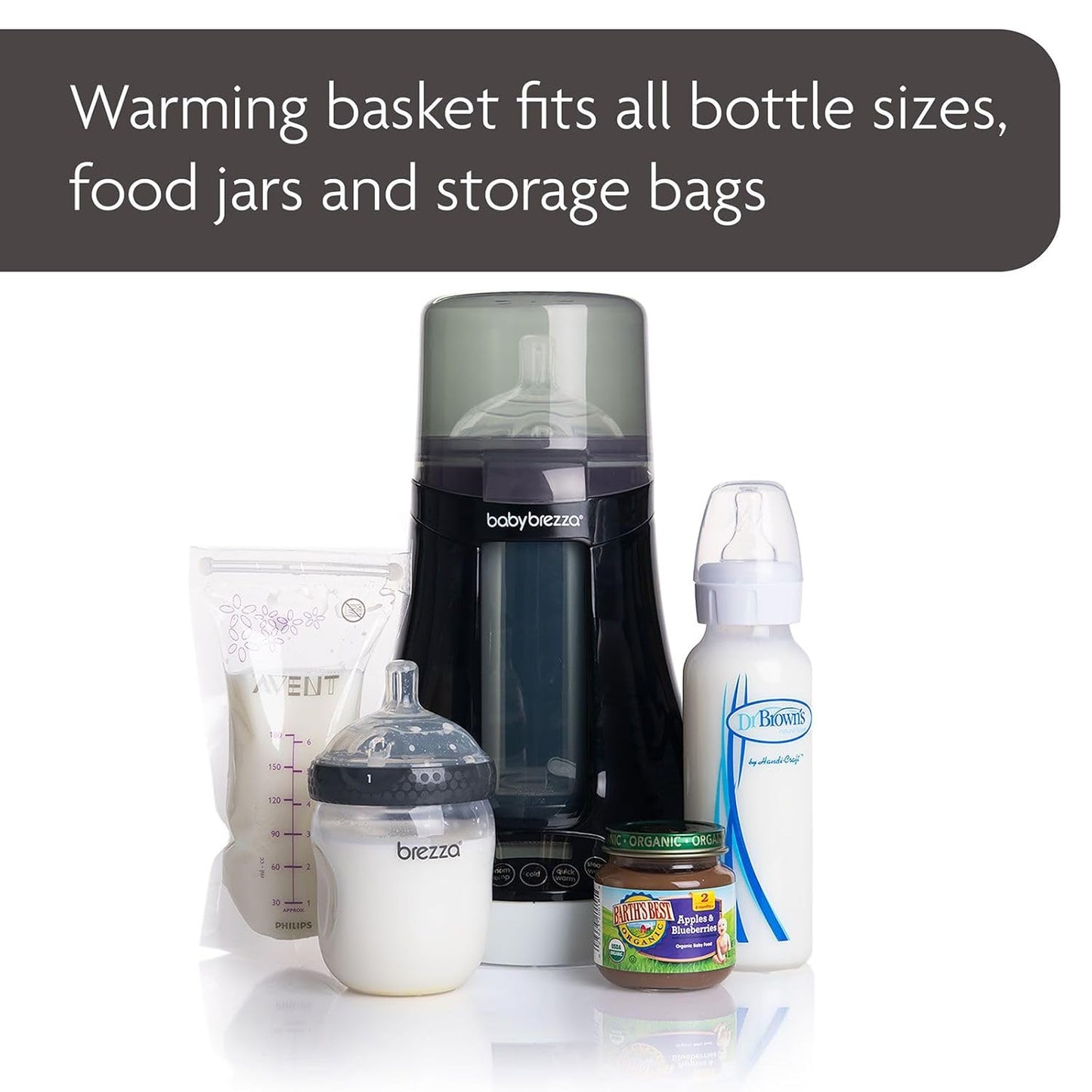Baby Brezza Fast Baby Bottle Warmer - Baby Milk + Breastmilk Warmer Defroster – 2 Unique Temperatures for Breastmilk + Formula - Universal Fit for All Bottles, Bags + Jars