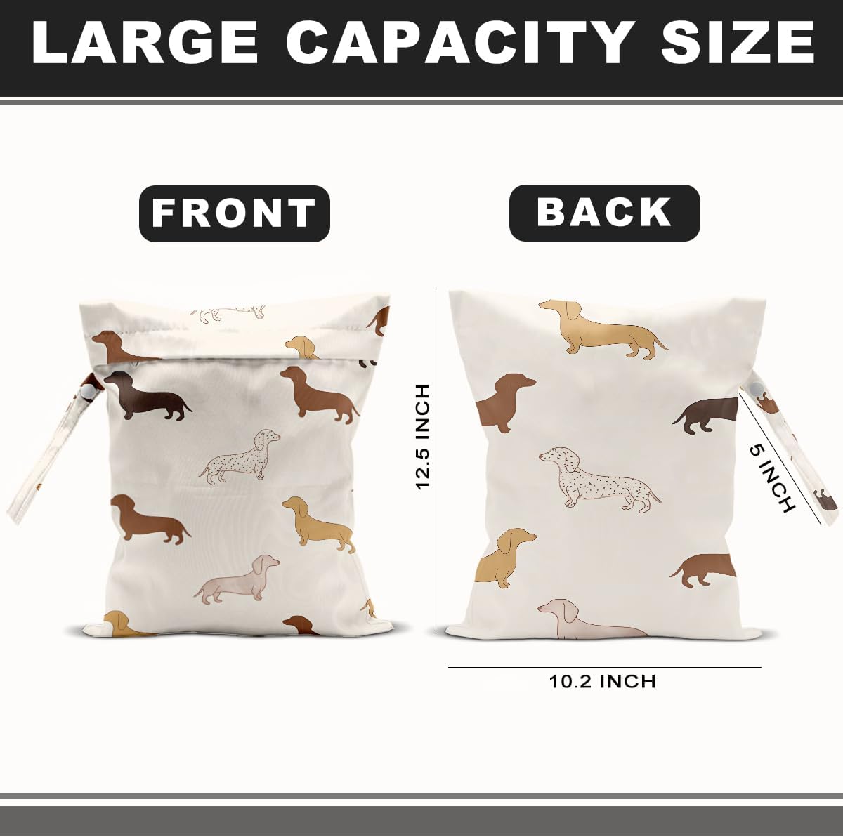 2Pcs Dog Print Wet Bags, Gifts for Dog Lovers Wet Dry Bag Reusable Zipper Pouch for Swimsuit, Diapers, Beach, Dirty Yoga Gym Clothes, Toiletries, Waterproof Birthday Christmas Gifts