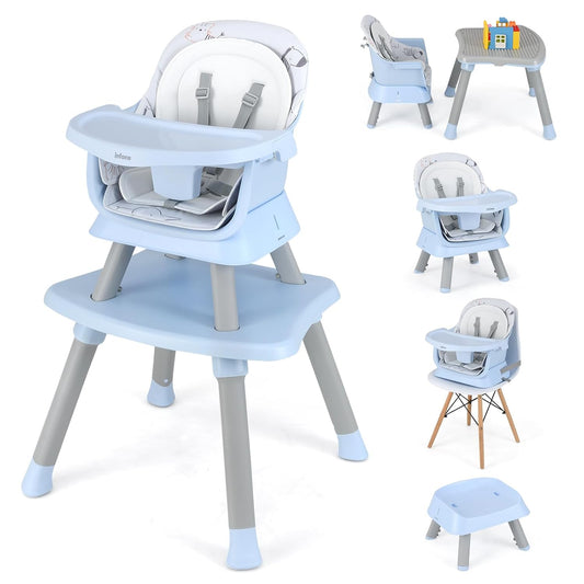 INFANS 8 in 1 Baby High Chair, Convertible Highchair for Babies and Toddlers, Infant Dining Booster Seat, Building Block Table, Kids Stool Table Chair Set with Removable Tray (8 in 1, Blue)