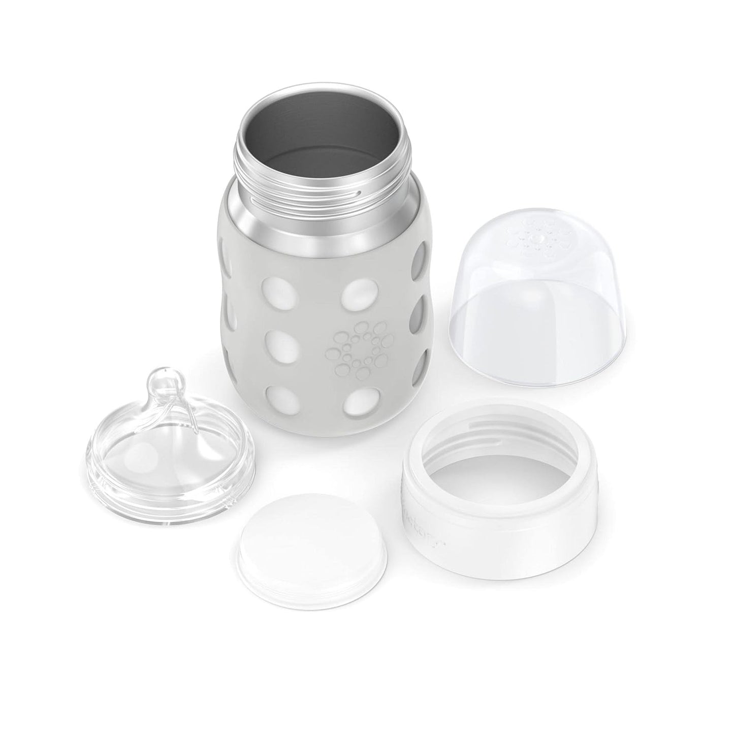 Lifefactory 8-Ounce Stainless-Steel Vacuum-Insulated Wide-Neck Baby Bottle with Stage 2 Nipple (3-6 Months) Stone Gray (LS2211WCG4)