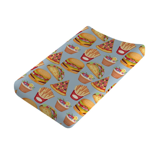 Funny Burger French Fries Cupcake Pizza Diaper Changing Pad Cover Sheets for Boys & Girls 32''x16'' Unisex Fitted Diaper Changing Table Cover Mats Comfort Soft Breathable Cradle & Bassinet Sheets