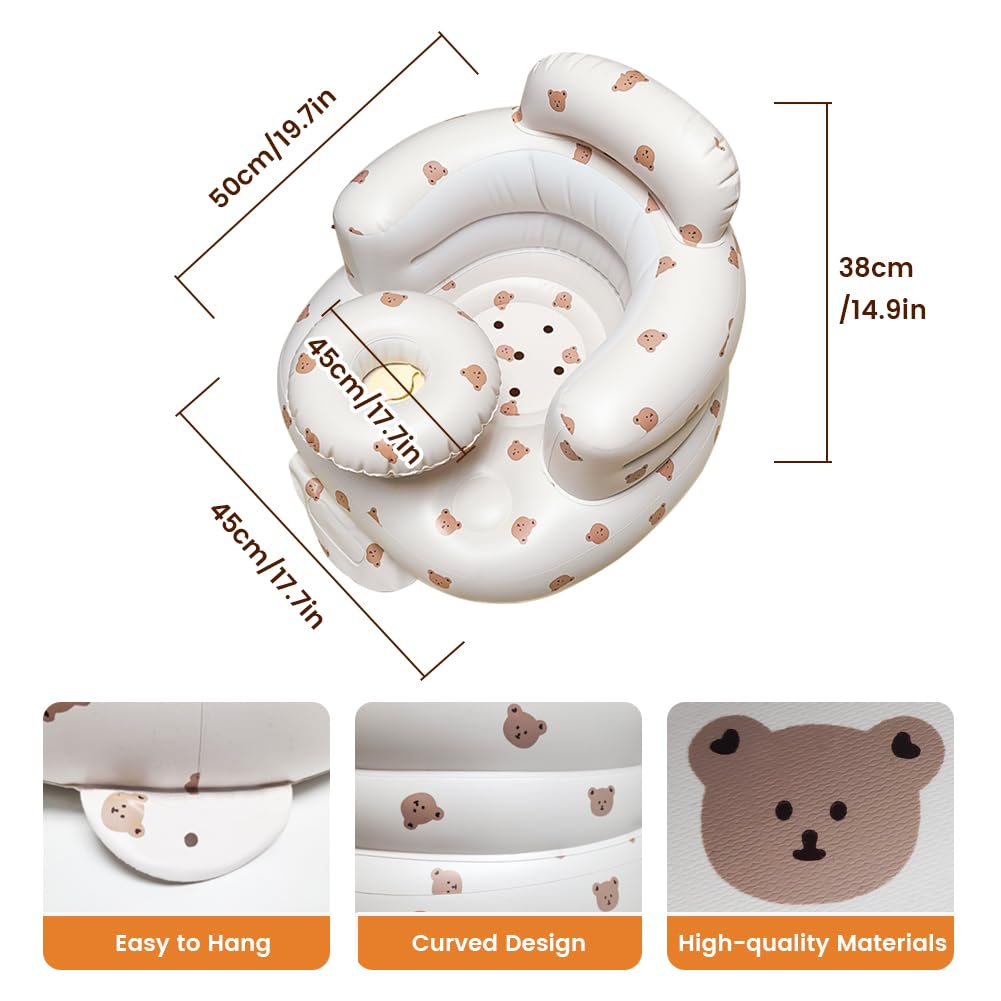Inflatable sit up Chair for Babies 3-36 Months, Inflatable Baby Chair with Tray，Infant Back Support Sofa with Built in Air Pump for Inside and Outside (Brown Bear)