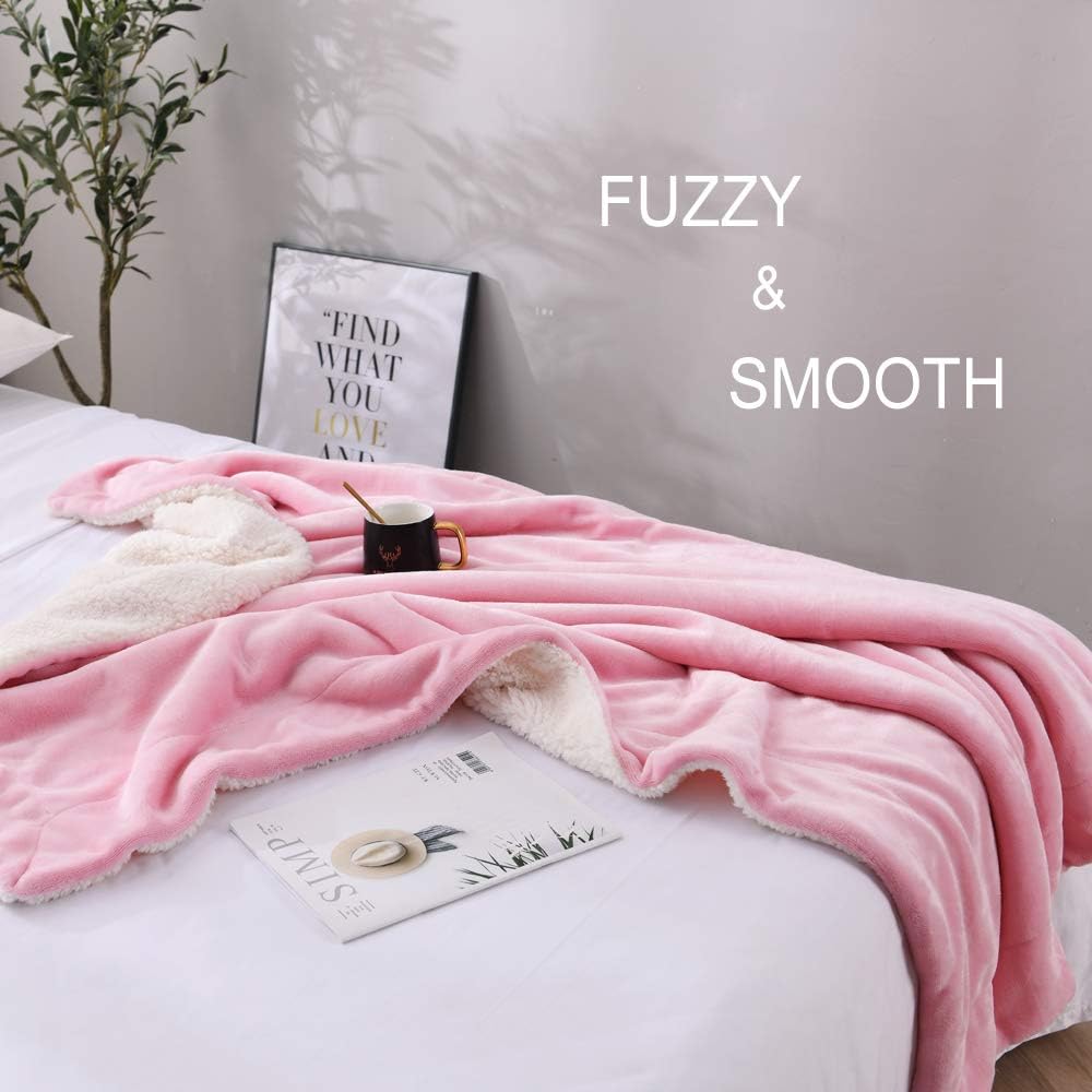 NANPIPER Flannel Blanket Reversible Sherpa Throw Blanket Super Soft Fuzzy Plush Microfiber for Fur Baby/Gift Lightweight(50"x60",Pink)