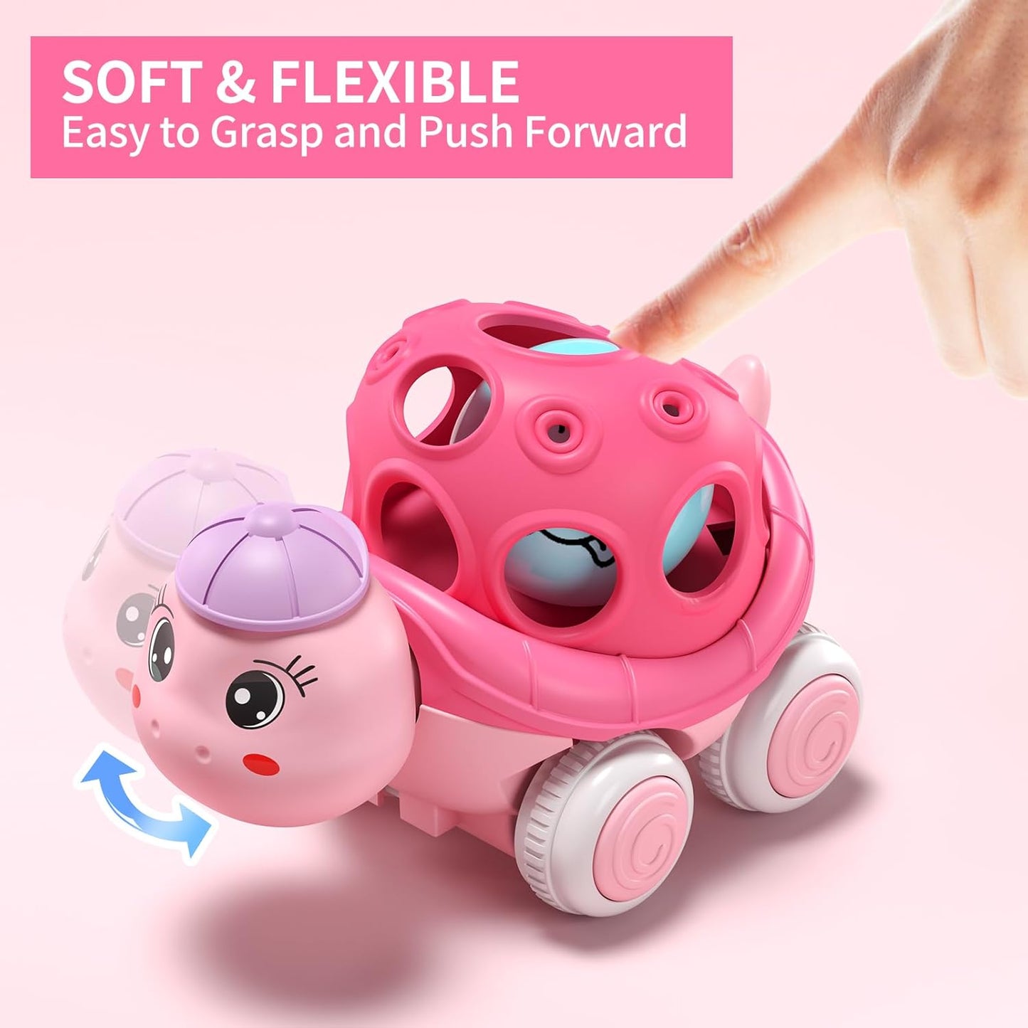 4 Set Toy Cars for Toddler Girl, Toddlers Push Car Toys Pink, Rattles Push and Go Truck, Birthday for Twin Girls 3 + Year Old Twins Gift Ideas