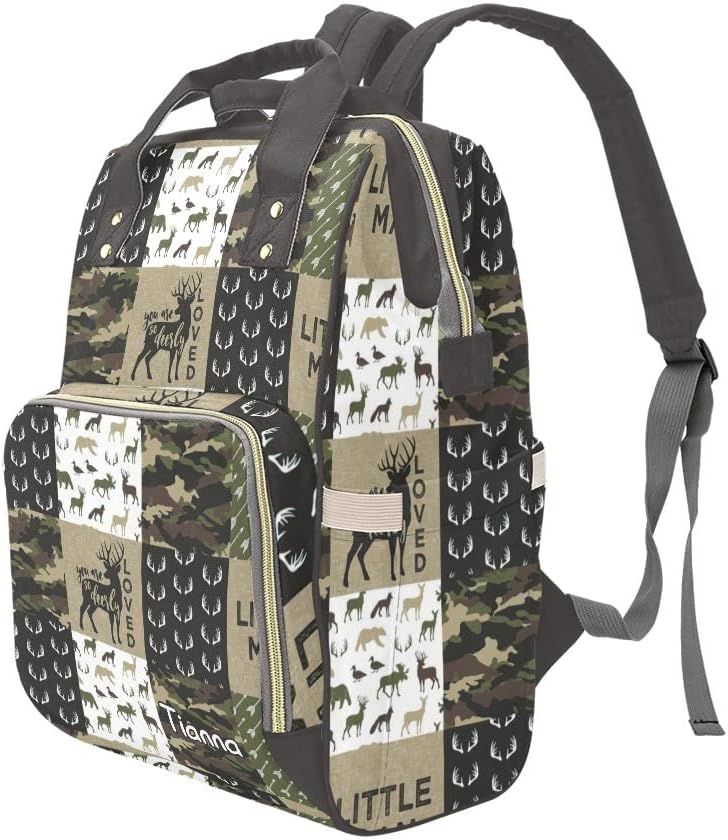 Antler Man Woodland Camo Diaper Bags with Name Waterproof Mummy Backpack Nappy Nursing Baby Bags Gifts Tote Bag for Women