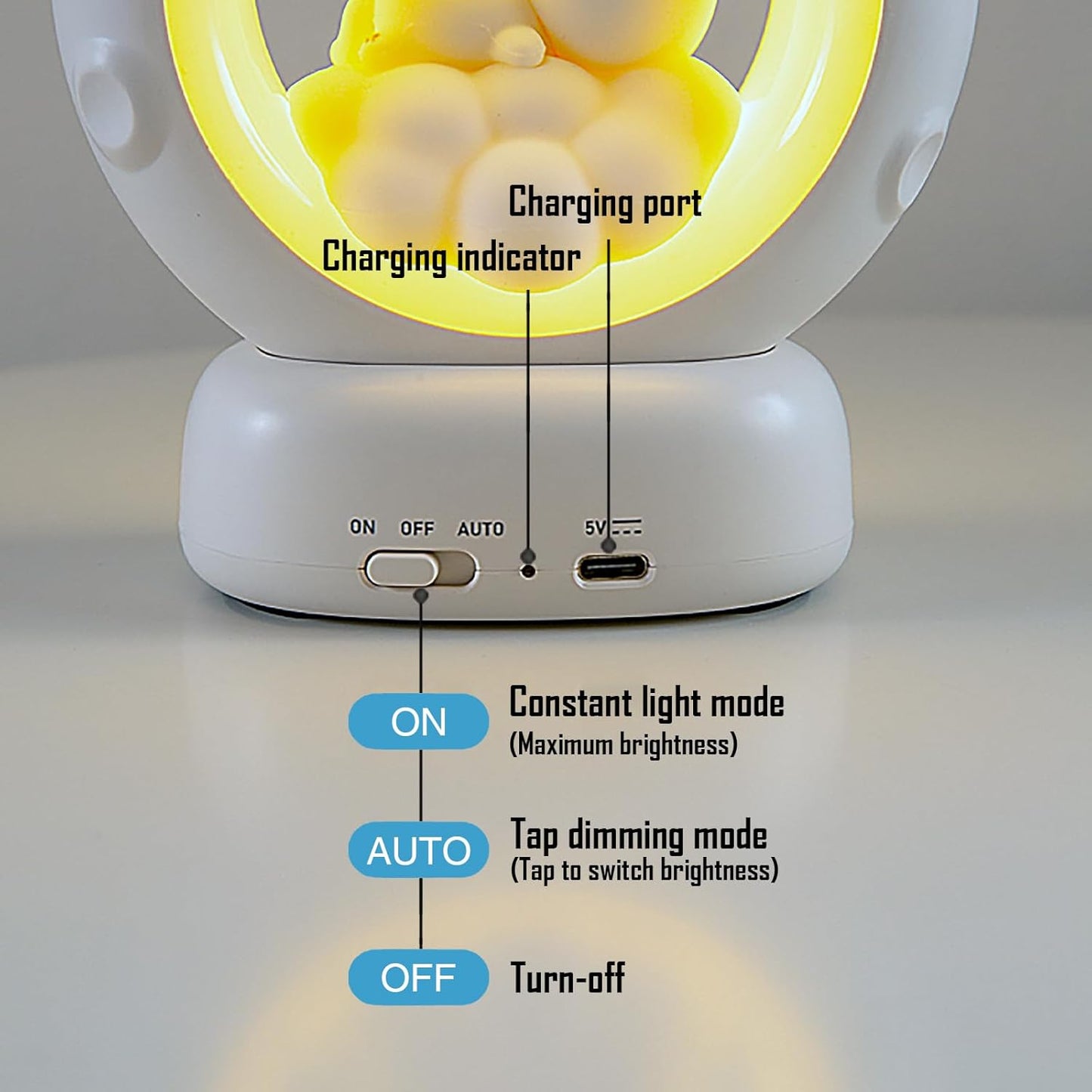 Cloud and Bunny Rechargeable Night Light, Safe Soft Silicone Material, 3 Brightness Levels, Tap Control, Warm Light, Toddler Sleeping Lamp, Bedroom Night Lamp, Gift for Baby and Kid (Moon and Panda)