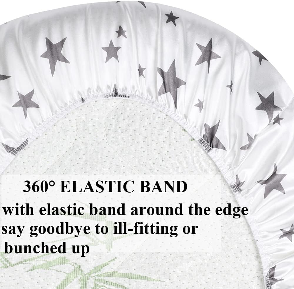 Bassinet Sheet Set 2 Pack Satin Ultra Soft Silk Fit for Rectangle, Hourglass, Oval Bassinet Mattress Protect for Baby Hair and Skin Cradle or Bassinet Sheets, Arrows & Stars