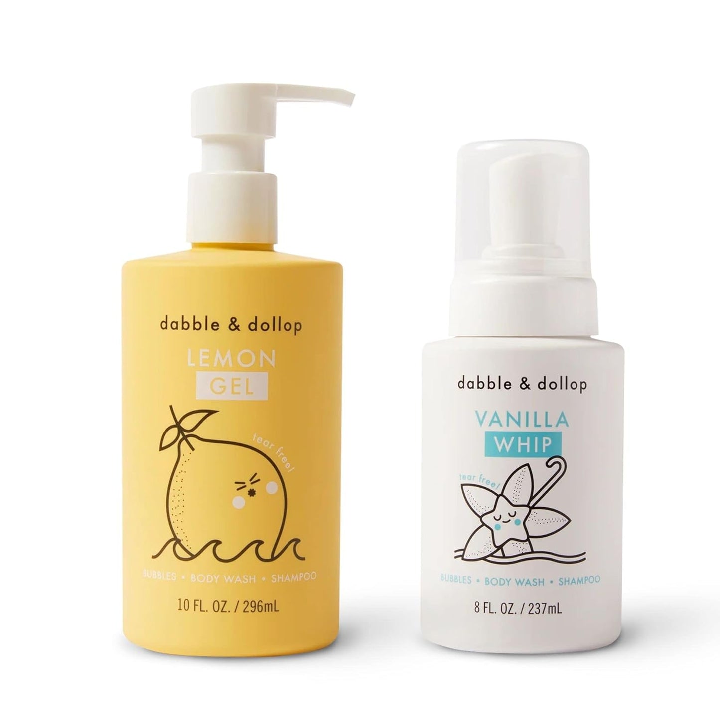 Dabble & Dollop Lemon + Vanilla Body Wash & Shampoo – 3-in-1 Natural Bubble Bath for Kids, No Parabens or Sulfates, Vegan, Gluten-Free, Tear-Free (2-Pack)