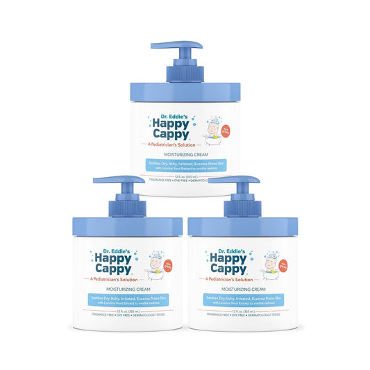 Happy Cappy Dr. Eddie's Moisturizing Cream - Baby Eczema Cream, Eczema Lotion for Kids, Pediatrician-Formulated, Gentle, Paraben Free, Hypoallergenic, Soothes Dry Skin - 12 Fl Oz (Pack of 3)
