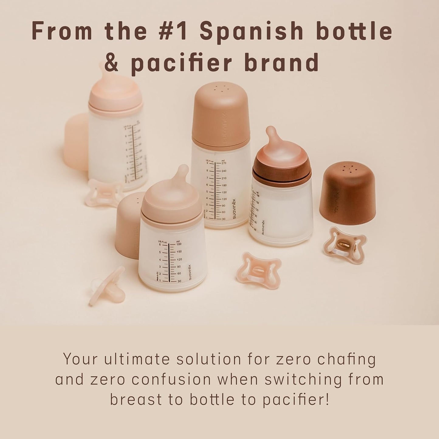 Suavinex Zero Zero Silicone Baby Pacifier w/SX Pro Physiological Pacifier Nipple (6-18M), 2Pk, Light