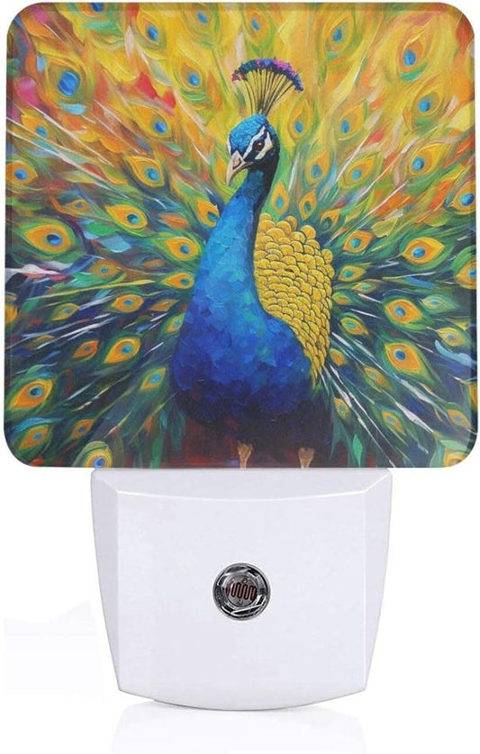 Led Night Light, Abstract Peacock Decorative Plug in Nightlights,with Smart Auto Dusk to Dawn Night Light for Bedroom, Kitchen, Nursery, Bathroom