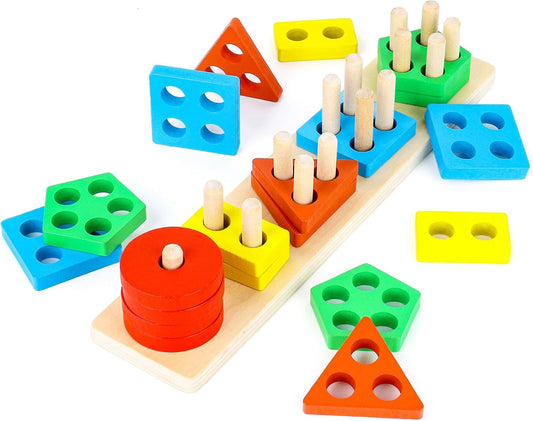 3 otters Wooden Sensory Toys for Toddlers Montessori Stacking and Sorting Learning Toy Activities Puzzles 20 PCS Medium
