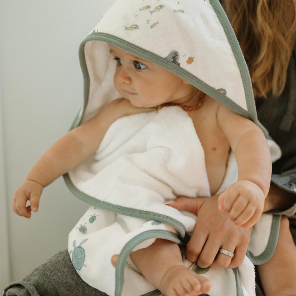 Little Unicorn Premium Infant Hooded Bath Towel| Soft & Absorbent Cotton & Terry Fabric for Newborns (Mermaids)