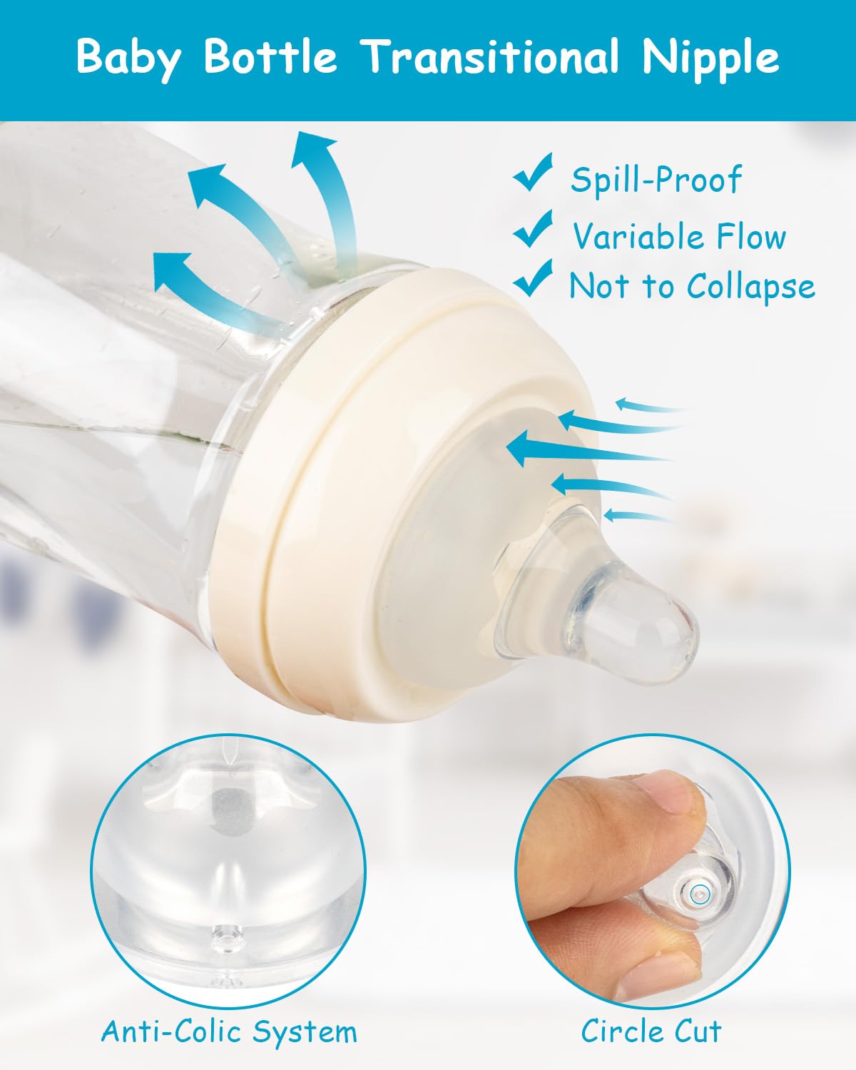 Silicone Nipple for Gulicola Natural Glass Bottle, Medium Flow Nipple Level 2, 3 m+, 4 Count