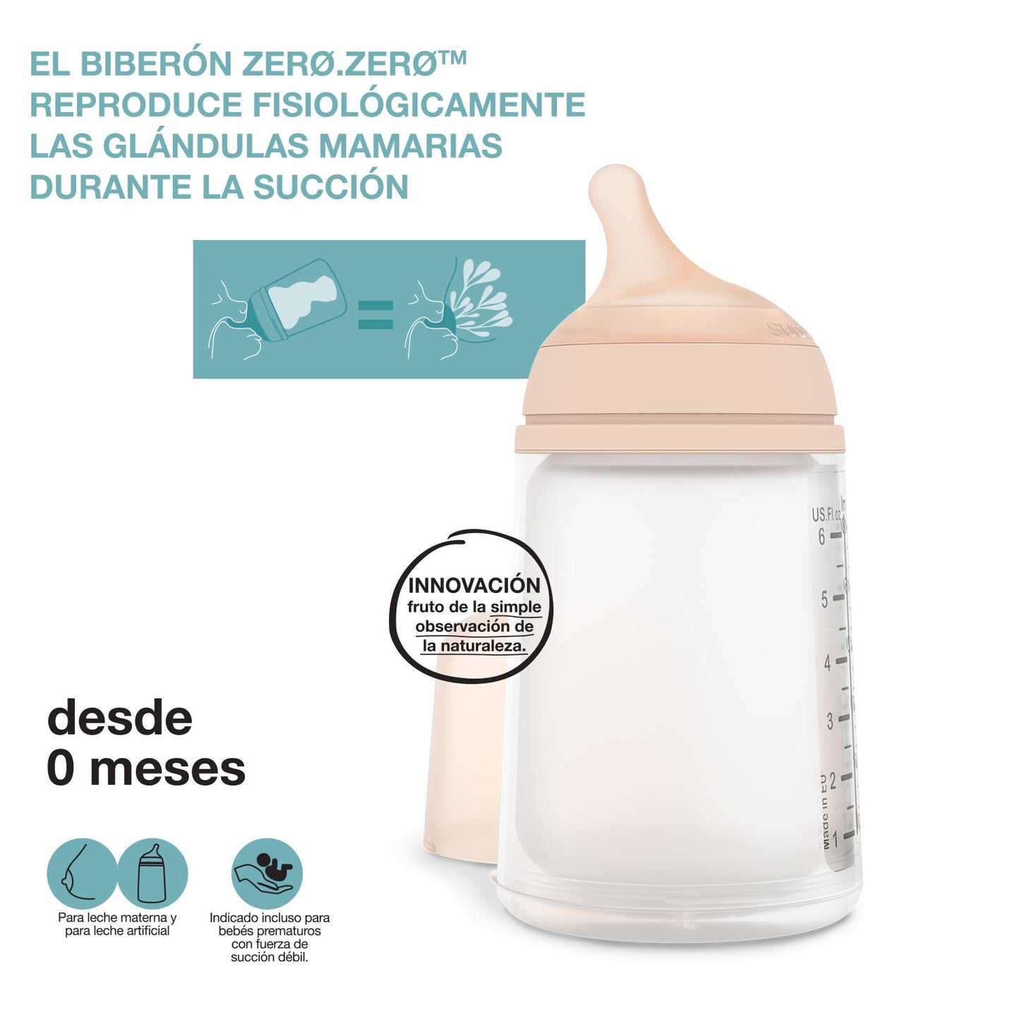Suavinex Zero Zero Starter Set Small Anti Colic Baby Bottle, No 1 Spanish Baby Bottle Brand, Minimizes Bottle Rejection & Nipple Confusion, Medium Flow, 9 oz, Fair