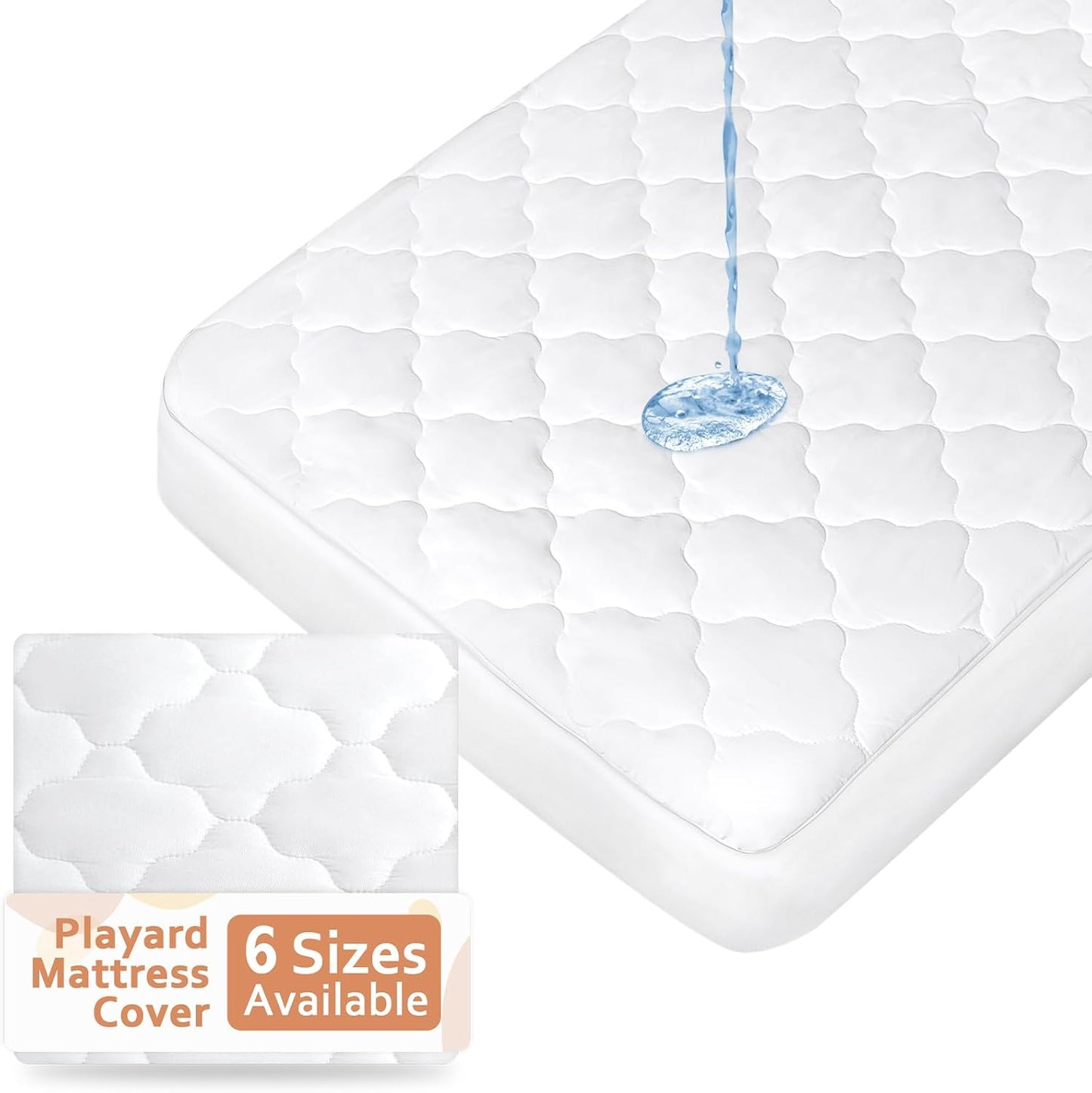 Pack and Play Mattress Pad (6 Sizes), Compatible with Graco Pack and Play On The Go Playard and Portable Playard, Pack and Play Sheets Fitted Waterproof Protector Cover Soft Quilted