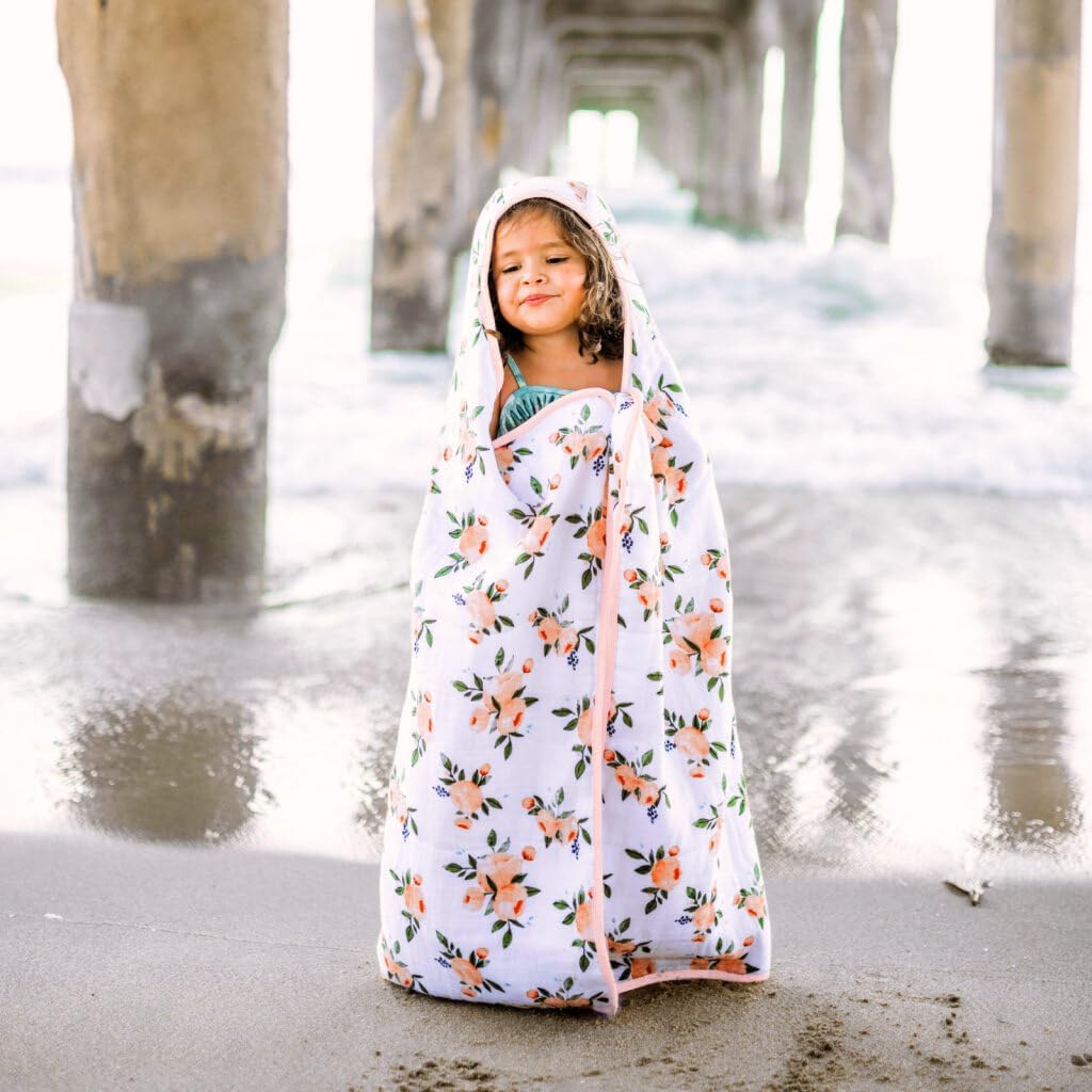 Little Unicorn Premium Hooded Bath Towel| Absorbent Cotton & Terry Blend | Larger Size, 1-6 Years (Watercolor Roses)