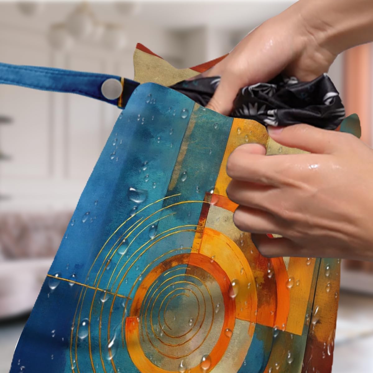 4 Pack Cute Wet Bag Waterproof Washable Reusable Wet Dry Bag for Swimsuit Dirty Clothes Diaper Travel Beach Pool Christmas Toiletries Beach Essentials，Abstract Red Blue Yellow Vivid Circular Decor