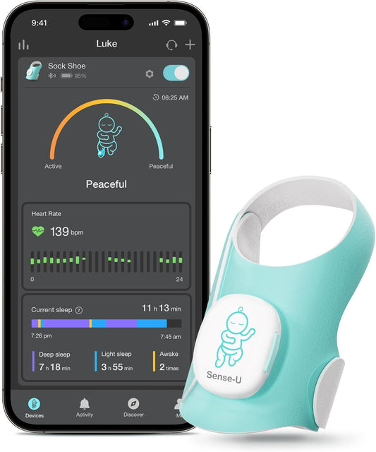 Sense-U Smart Sock Shoe Baby Monitor - Track Baby’s Heart Rate, Movement and Sleep, Infant Foot Monitor for Peace of Mind