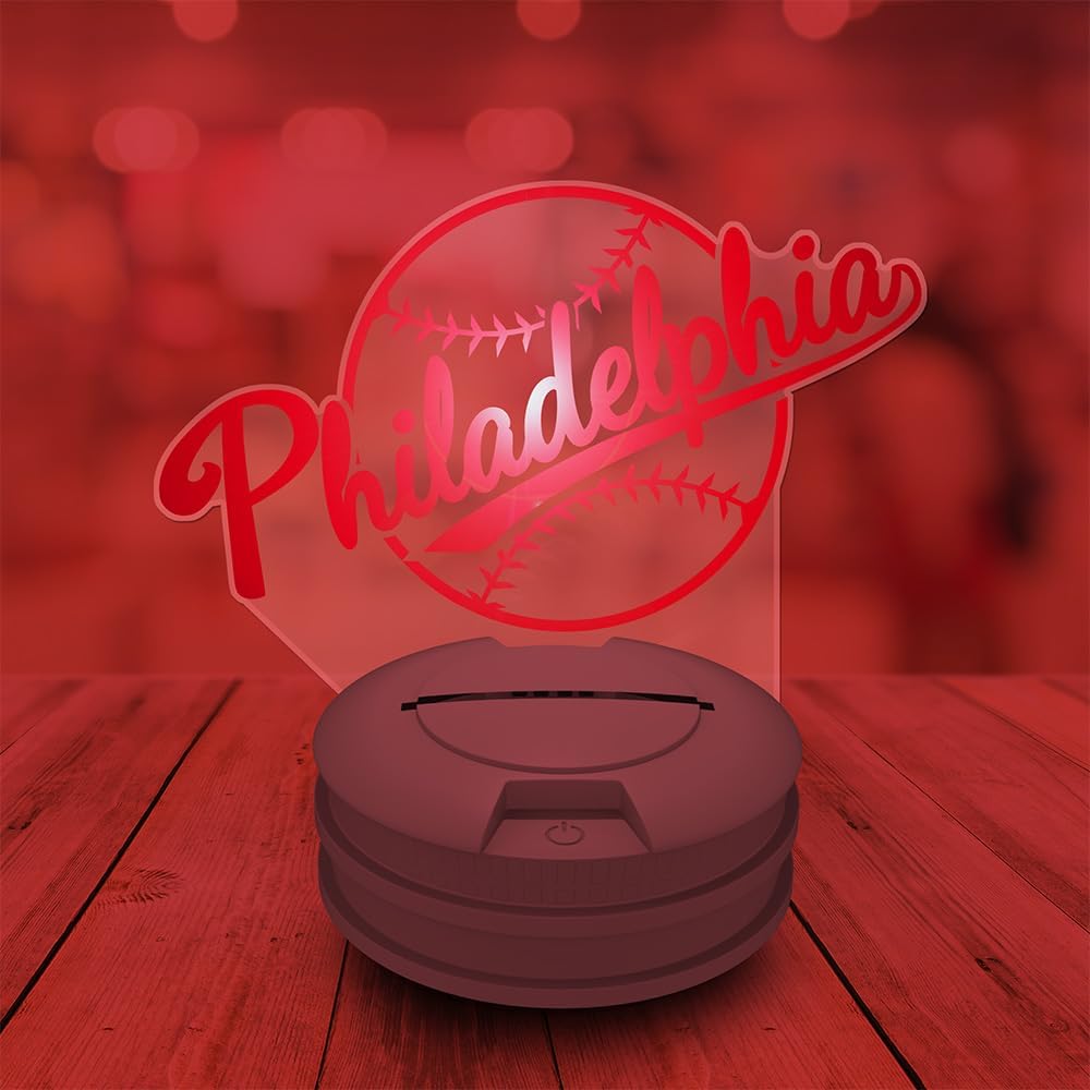 CLORURBANLIVE 3D Baseball Philadelphia Night Light 3D Illusion Lamp with Remote Control 16 Color Options Sports Decor Lighting for Fans - Multicoloured OneSize