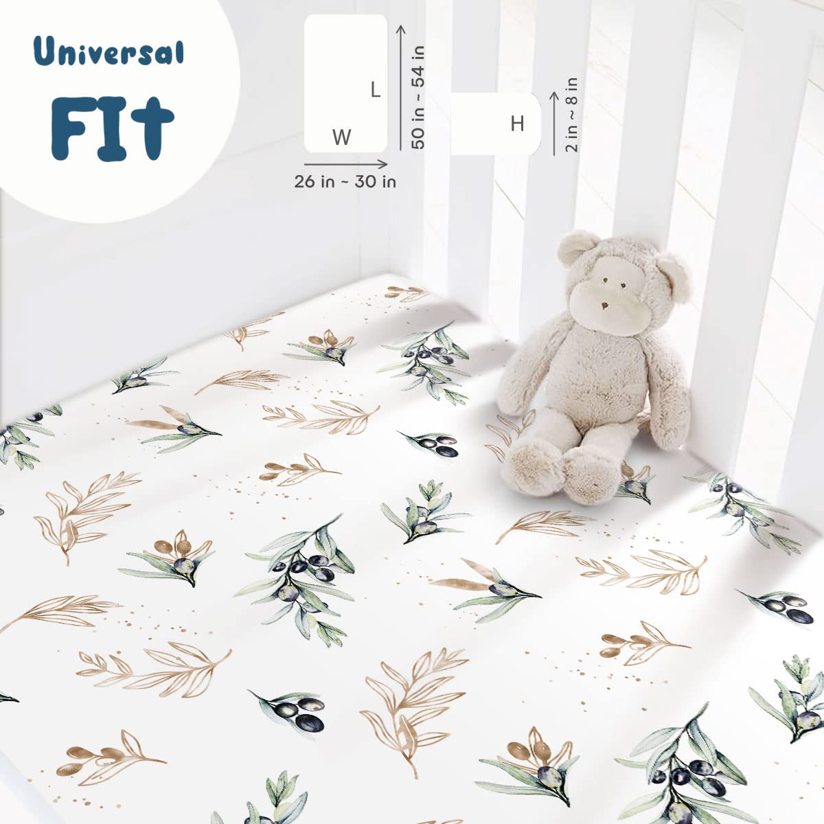 GRSSDER Stretchy Ultra Soft Jersey Knit Fitted Crib Sheets Set 2 Pack, Fits All Standard Crib Mattress Pads Safe and Snug, Stylish Botanical Olive for Baby