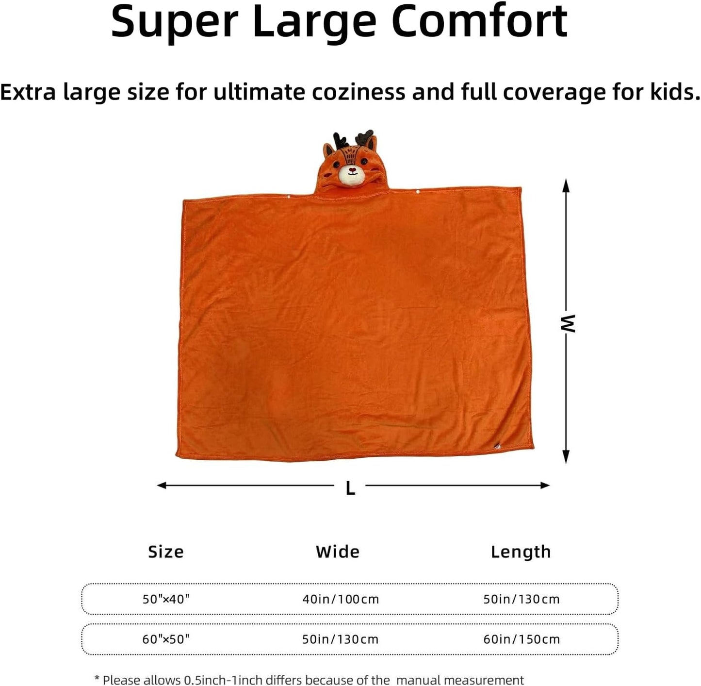 Wearable Blanket Hoodie for Kids Toddlers Hooded Towels Soft Cozy Flannel Wearable Throw Blanket Hoodie for Boys Girls Birthday Gifts (Elk 60 * 50)