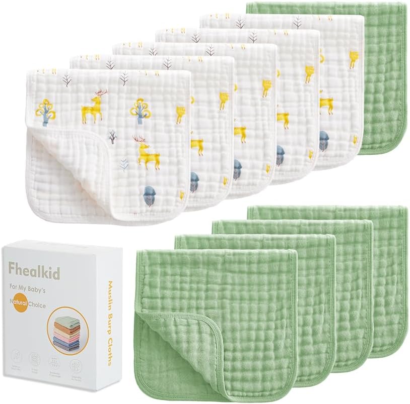 Muslin Burp Cloths Sets Newborn Baby Boy Essentials Must Haves 100% Cotton 10 Pack 22" X 10",6-Layer Baby Bibs & Burp Cloths for Baby Drool and Messes - Soft, Safe & Gentle for Boys & Girls Multi