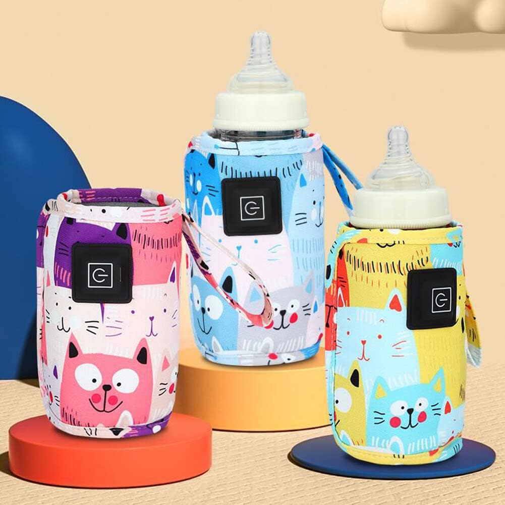 Portable Bottle Warmer,Adjustable 3 Temperature USB Travel Milk Heat Keeper Baby Bottle Heater Warming Bag Milk Heater Cover Bottle Warmer Insulation Bag,Rose