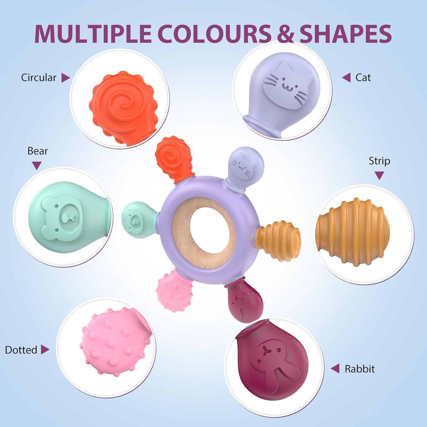 akolik Teething Toys for Babies, Baby Teethers Toy Teething Ring Silicone, Grasping Teething Toy, BPA Free Teething Newborn Accessories for Baby 0 3 6 9 12 18 Months (Purple)