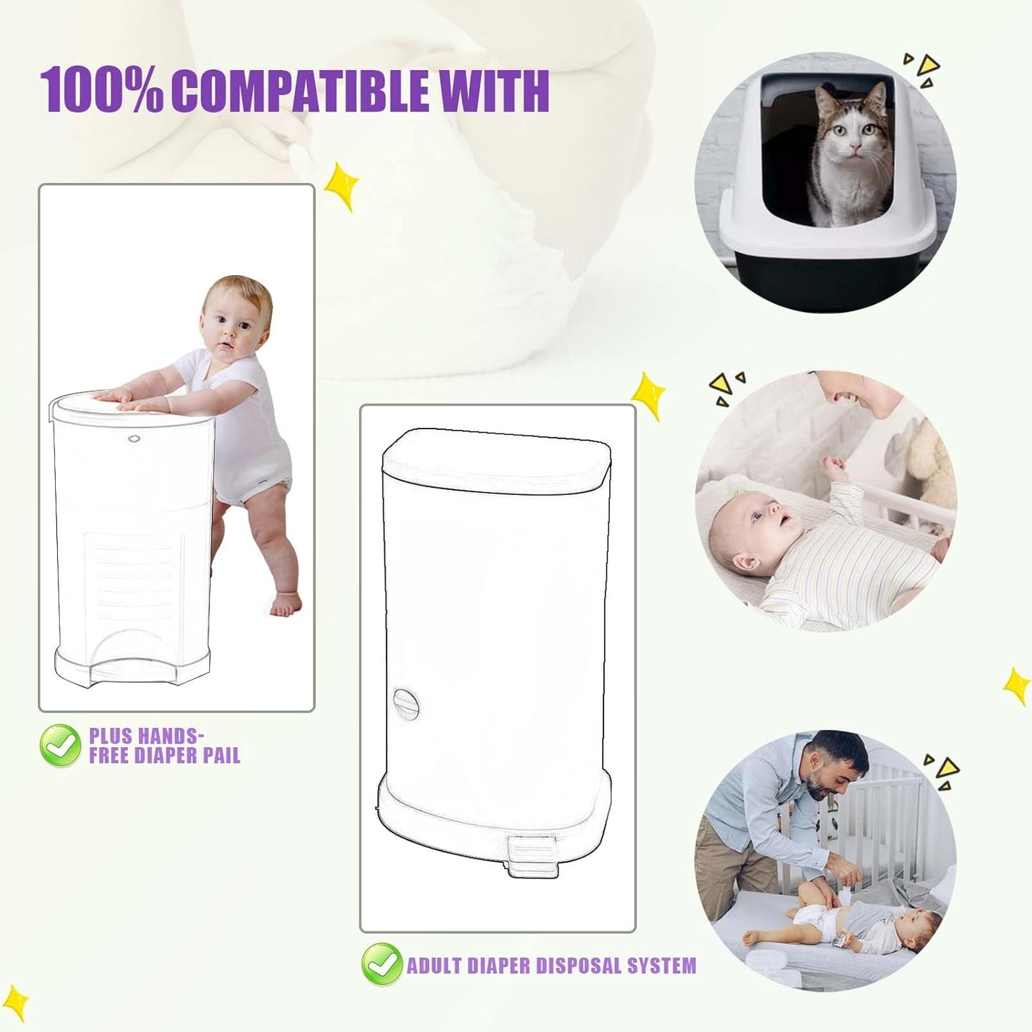 Refills Compatible with Plus Diaper Pail Refills 8 Pack Diaper Pail Liners with Lavender Scent