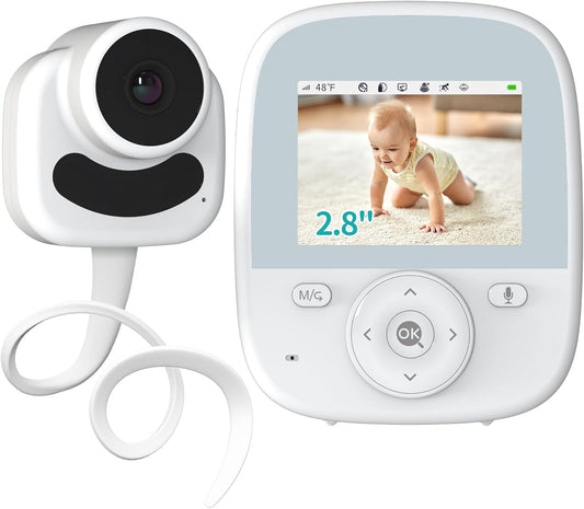 Baby Monitor with Camera and Audio, 2.8" Video Baby Monitor with Secure Transmission No WiFi, Night Vision, Temperature Sensor, Two-Way Talk, Al Off-Lens Detection, Feeding Reminder
