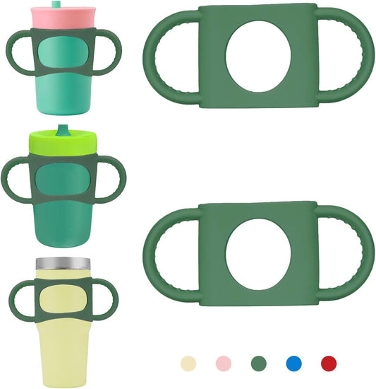 NiHome Tumbler Grip Compatible with 14oz Stanley Quencher, Fit for 12 15oz Zak Owala kids Cups Accessories Handle, Silicone Dual-Handle Tumbler Handles for Home Travel Outdoors Daily Use (2PCS,Green)