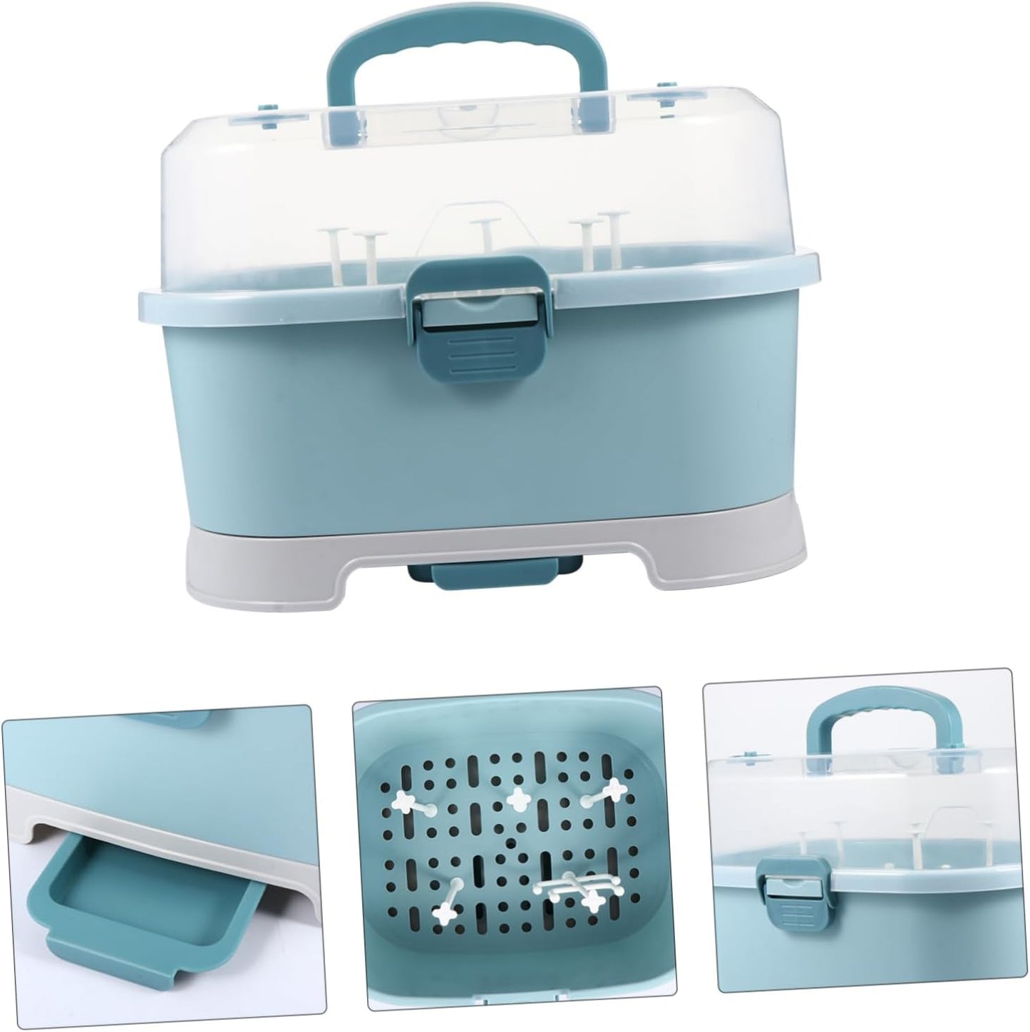 NUOBESTY Baby Bottle Drying Rack with Cover Portable Nursing Bottle Storage Box Baby Bottle Holder Dinnerware Organizer for Home Kitchen Blue