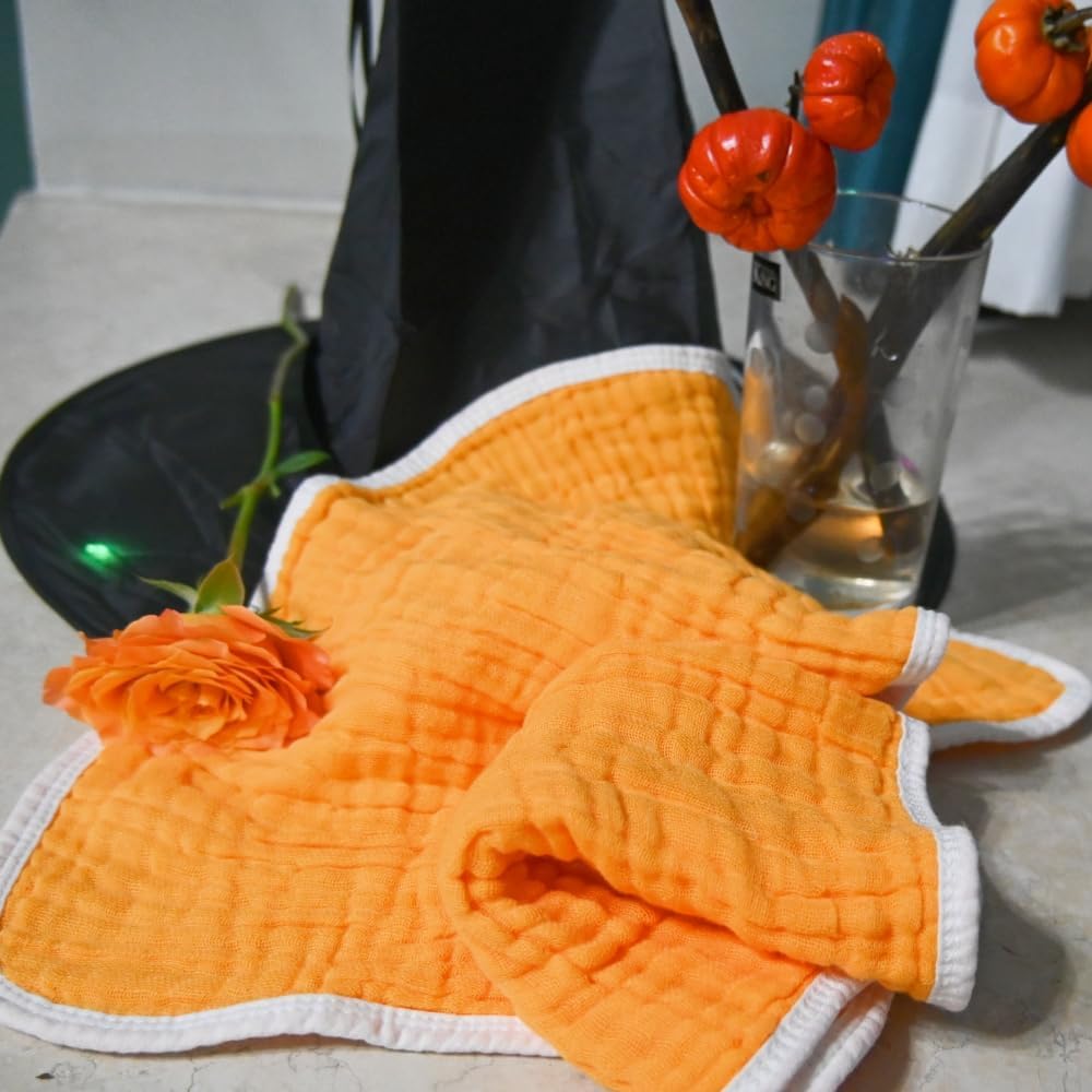 Synrroe Muslin Burp Cloths Large 20 by 10 Inches 100% Cotton 6 Layers Extra Absorbent and Soft (Pumpkin)