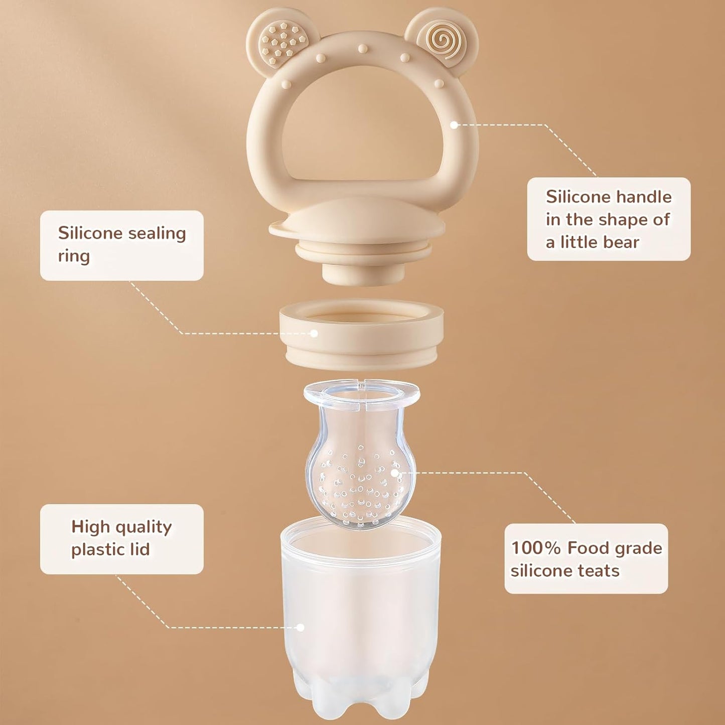 2 Pack Silicone Baby Fruit Feeder with Mini Freezer Tray, Breastmilk Popsicle Molds for Baby Teething Relief, Teethers, Fresh Food Feeder for Safe Infant Self Feeding, Extra Food Pouches - Chocolate