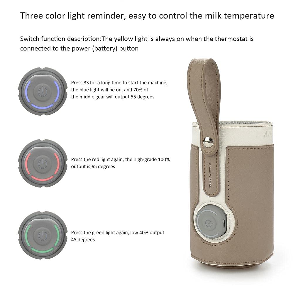 3 Temperature Adjustable Portable Baby Bottle Warmer, Portable Car Travel Bottle Warmer USB Milk Heat Keeper Baby Bottle Warmer (Dark brown)