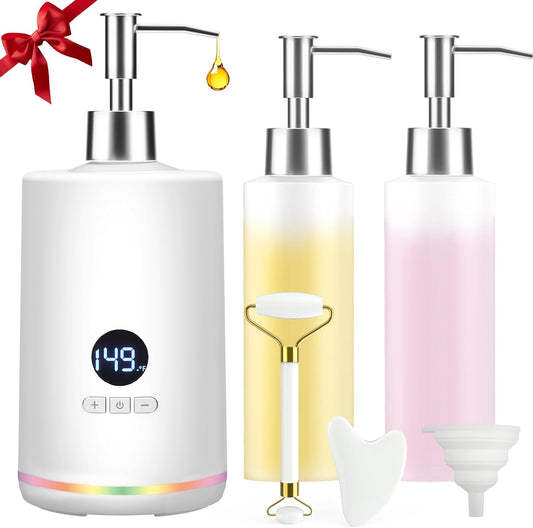 Massage Oil Lotion Warmer, Massage Oil Heater for SPA Massage Therapy and Personal Use, Portable Body Oil Warmer Dispenser with Two Massage Bottles, Adjustable Temperature(86-149°F), White