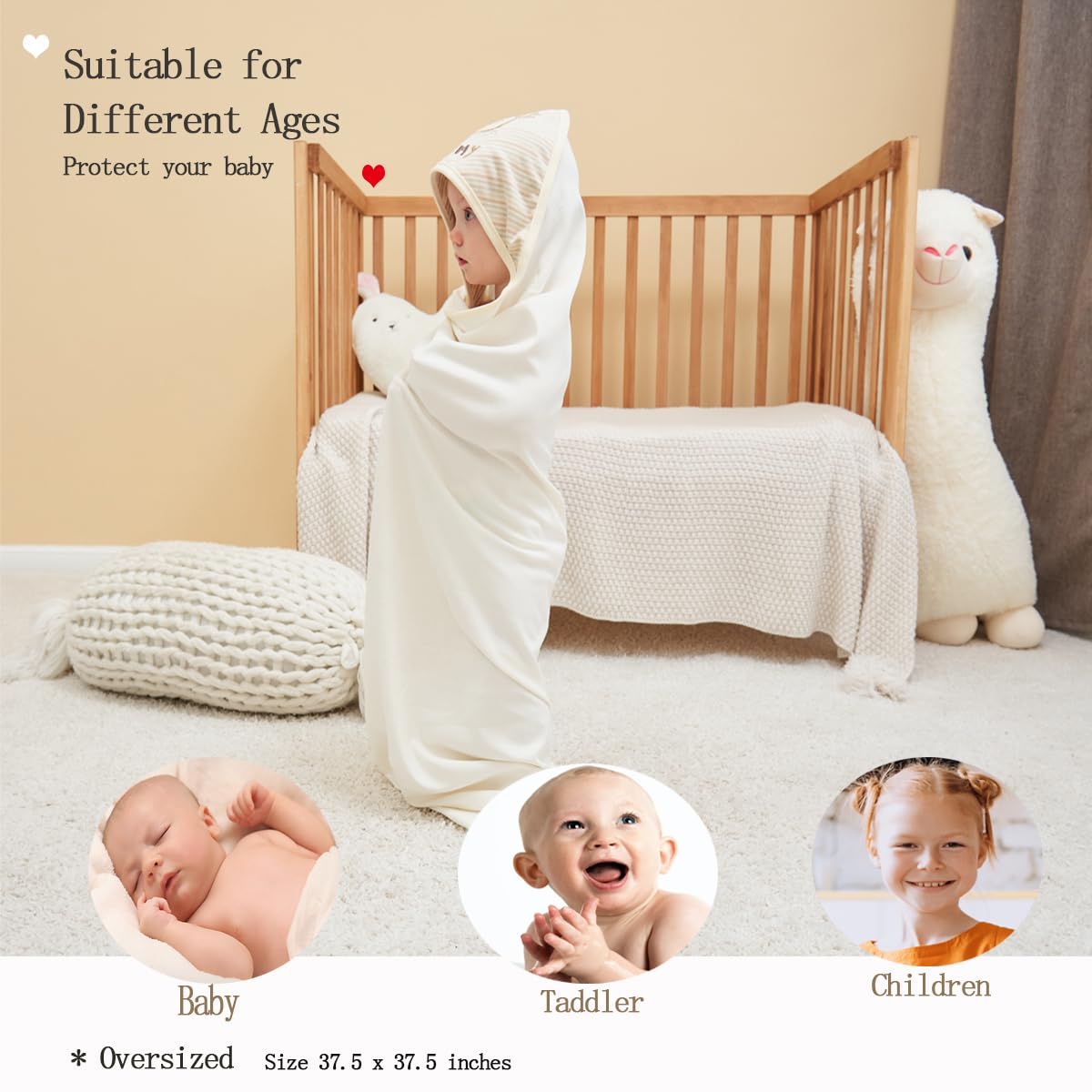 6-Pack Organic Cotton Baby Hooded Towel & Washcloths Set - Ultra Soft, Reusable, Baby Bath Towel for Newborns, Infants & Toddlers, Unisex Gifts, Brown 37.5 x 37.5 Inches