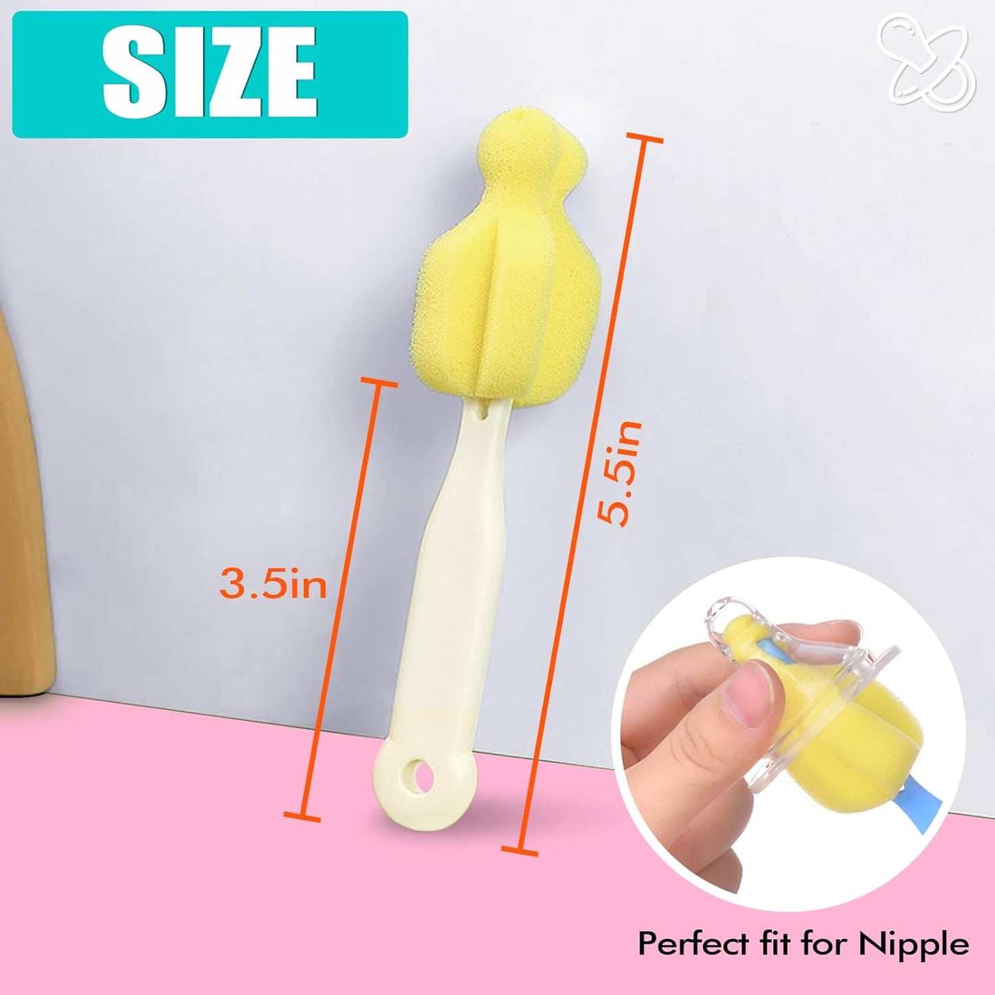 Sponge Bottle Brush 12 PCS Sponge Nipple Brushes Baby Bottle Nipple Cleaning Brush Long Handle Baby Milk Bottle Brush (12PCS)