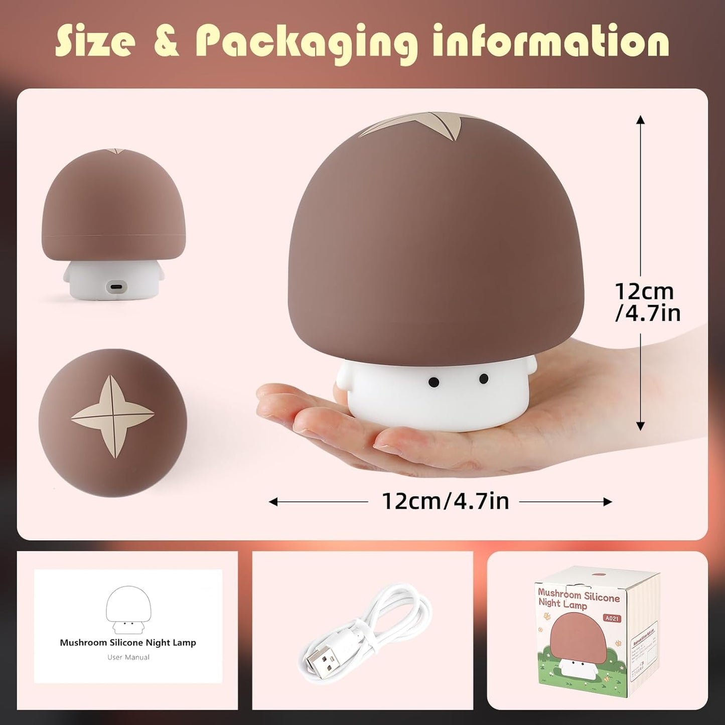 YISUN Mushroom Night Light, Cute Silicone Nightlight for Baby Toddler, Rechargeable LED Nursery Lamp with Timer, 3 Level Dimmable Soft Squishy Night Lamp Gift for Bedroom Kids Room Decor