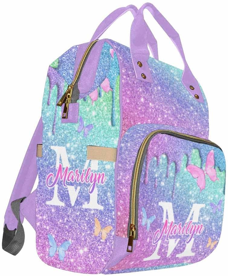Customize Diaper Bag Nappy Daypack Expandable with Adjustable Shoulder Straps Nappy Daypack African Men Customized Name Gift For Baby Mom Gift, Neon Butterfly