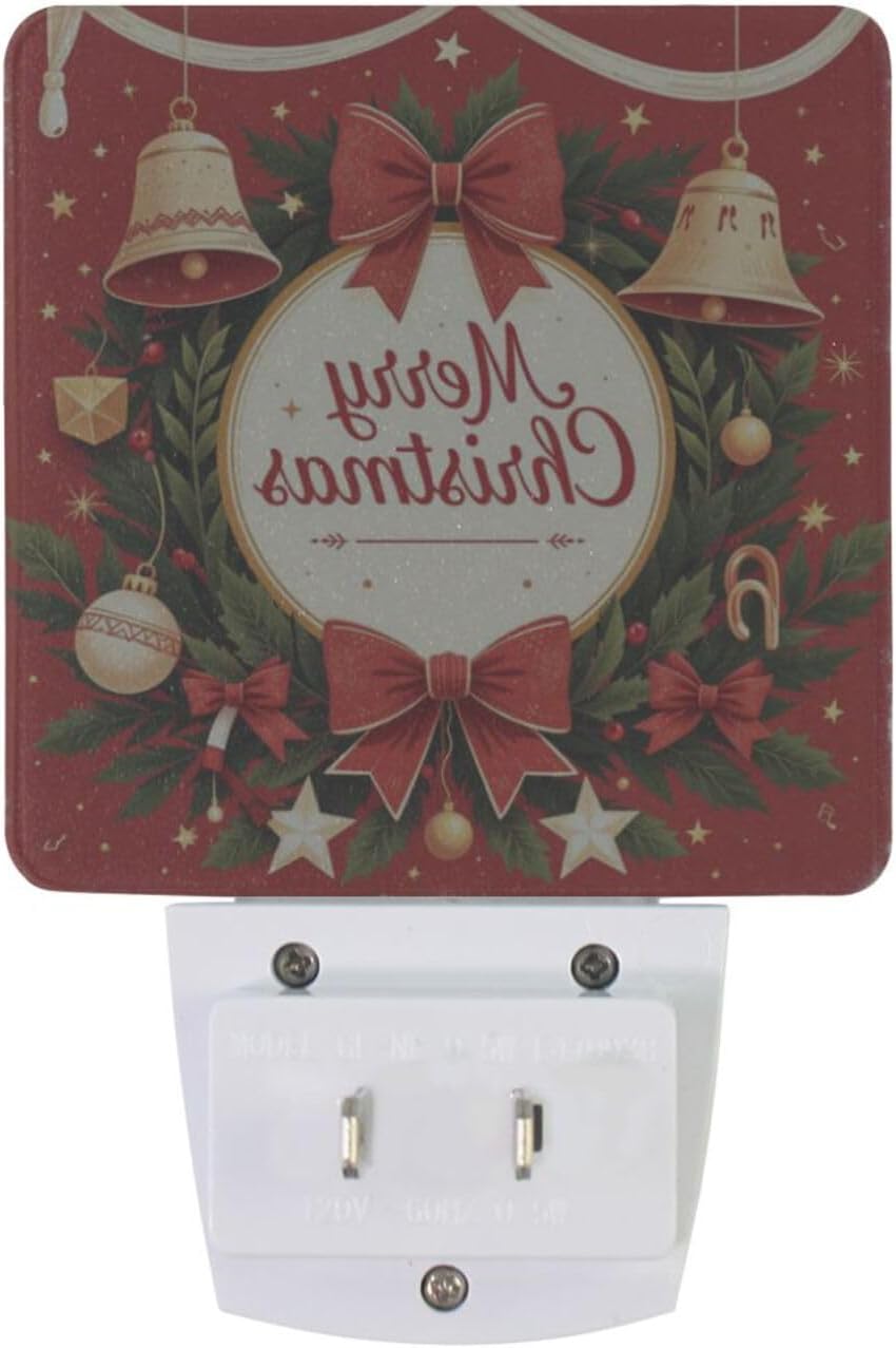 Aslsiy Night Light for Kids Merry Christmas Garland Bell (3) Plug in Wall Lamp LED Dusk to Dawn Sensor Energy Saving Nightlight for Boys Girls Men Women