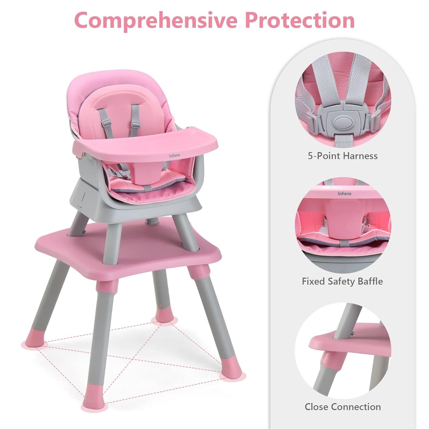 INFANS 8 in 1 Baby High Chair, Convertible Highchair for Babies and Toddlers, Infant Dining Booster Seat, Building Block Table, Kids Stool Table Chair Set with Removable Tray