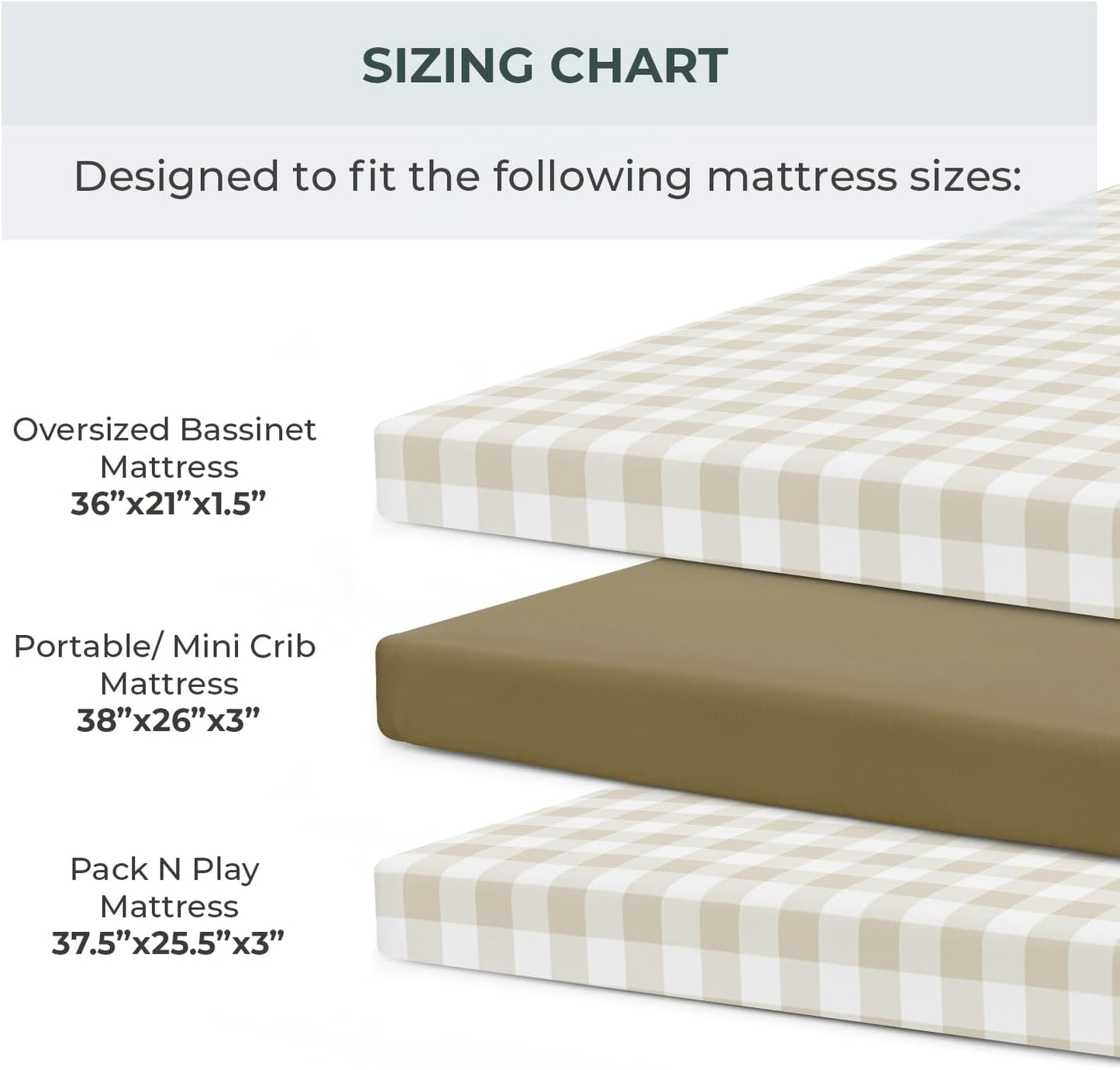 Pobibaby – 2 Pack Pack N Play Sheets and Mini Crib Sheets, Premium Fitted Pack N Play Sheets for Standard Playards and Mini Cribs – Ultra-Soft Jersey Knit, Safe and Snug for Baby (Gingham Khaki)