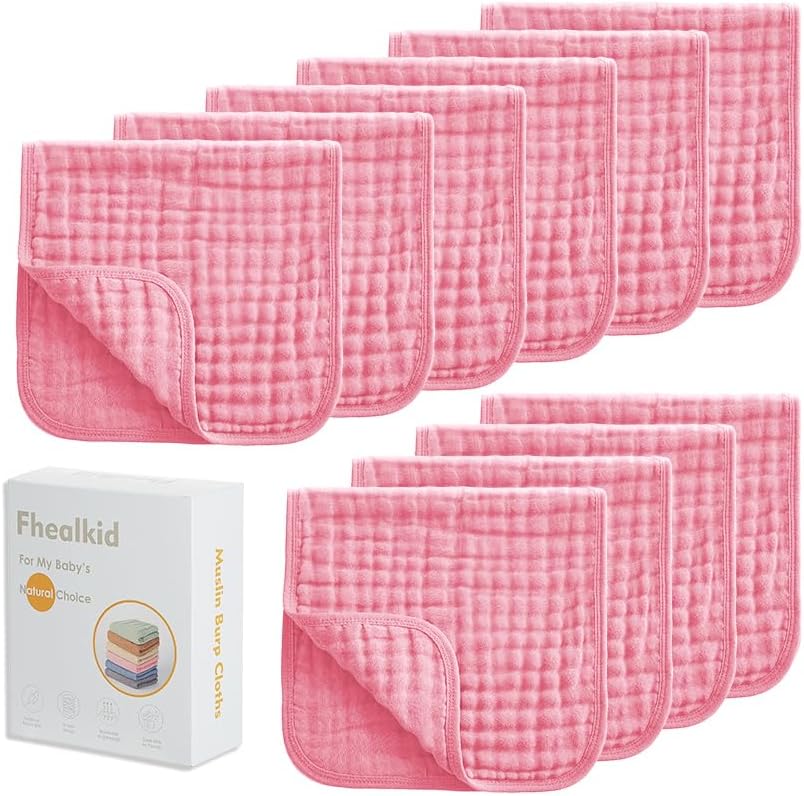 Muslin Burp Cloths Sets Newborn Baby Boy Essentials Must Haves 100% Cotton 10 Pack 22" X 10",6-Layer Baby Bibs & Burp Cloths for Baby Drool and Messes - Soft, Safe & Gentle for Boys & Girls Multi